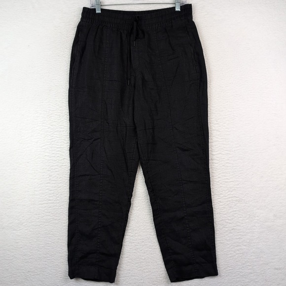 ATHLETA Retreat Linen High Rise Ankle Pant Black Elastic Waist 851027 Small - Picture 1 of 10